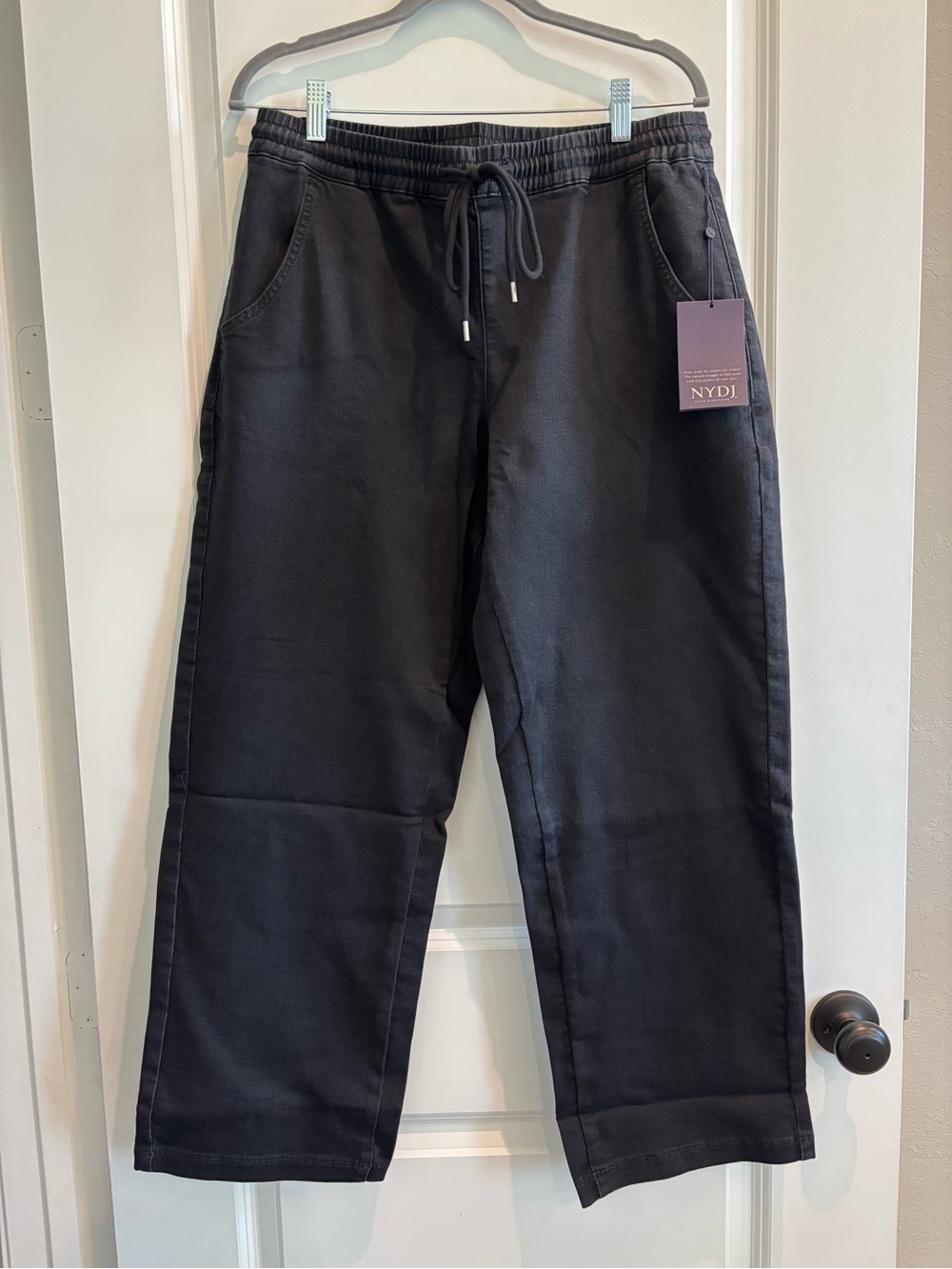 NYDJ Relaxed Drawstring Pants Washed Black Petite Medium 29” Inseam NWT